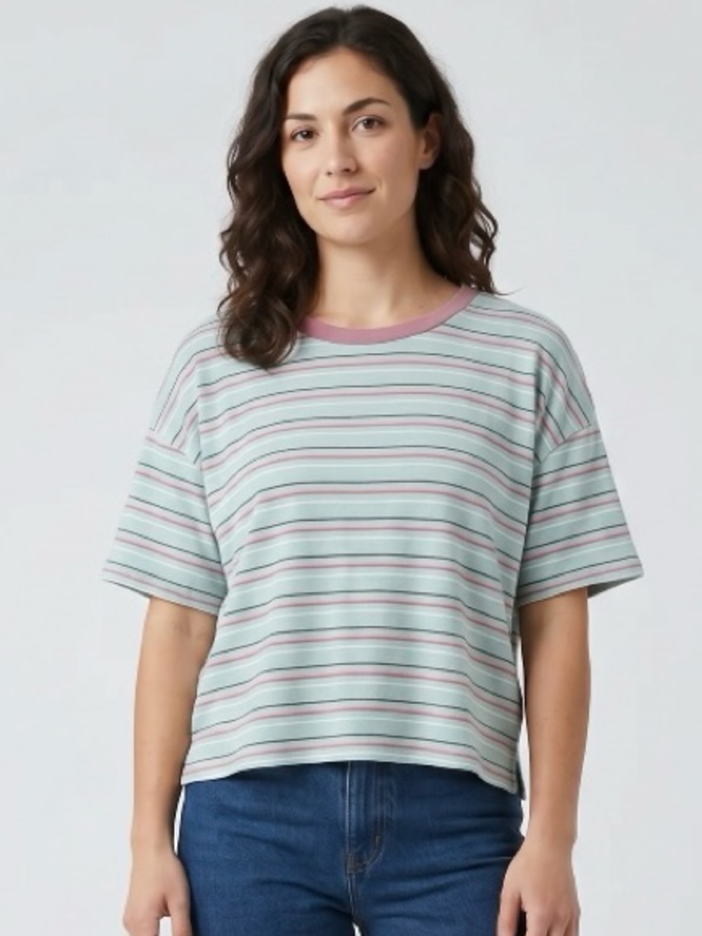 Pink Rose Colorful and Cozy Striped Boxy Tee Short Sleeve Women’s Size XL NWT